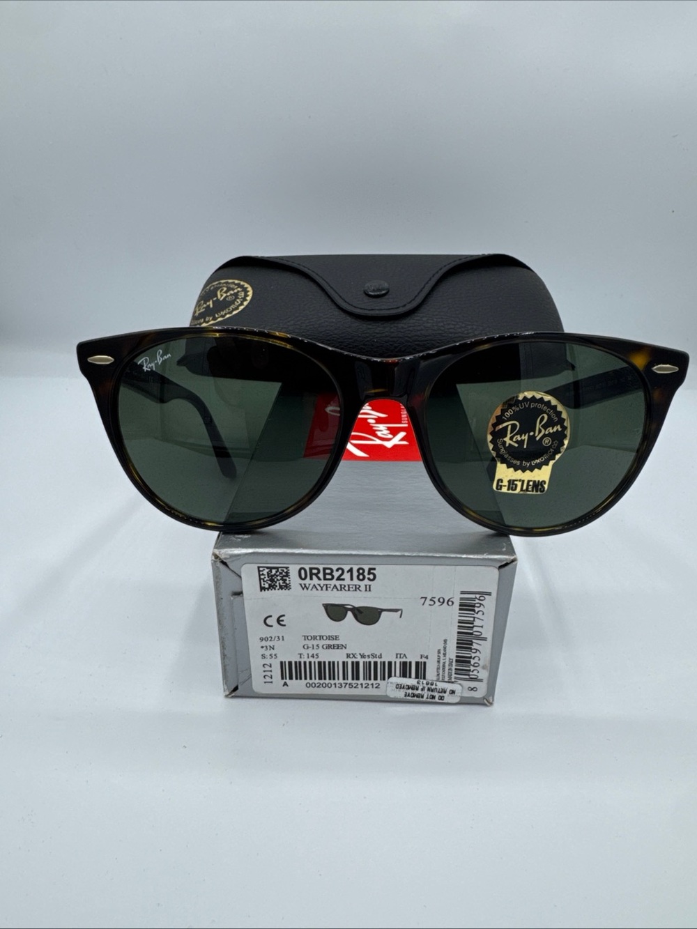 RayBan RB2185 Ref#:7596 . Tortoise frame with green G15 lenses
